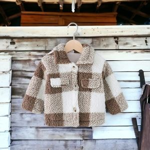 New! Kids Soft Sherpa/Fleece  Plaid Jacket